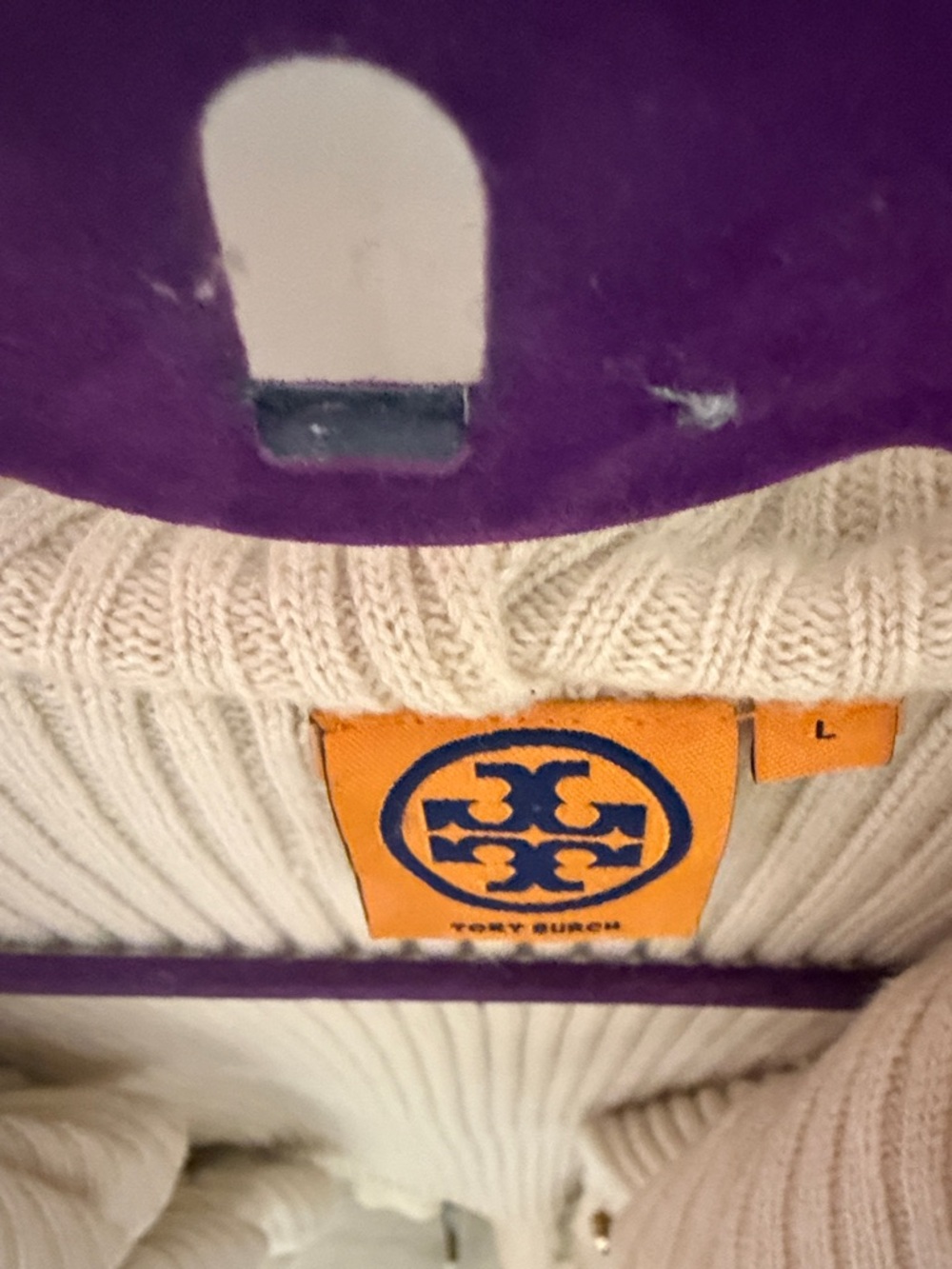 Tory Burch Cream Ruffle-Trim Ribbed Cardigan with Gold Buttons - Picture 3 of 3